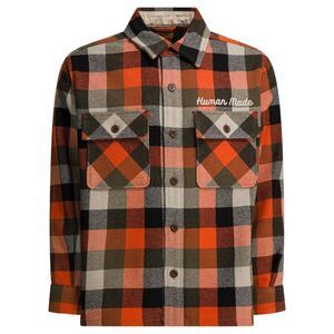 HUMAN MADE Men's Plaid Flannel Button-Up Overshirt Men ORANGE Outerwear